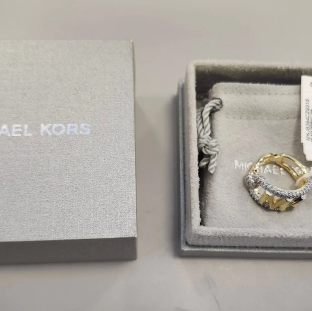 NWT Michael Kor's Gold-Tone Logo Huggie Earrings - Picture 3 of 4